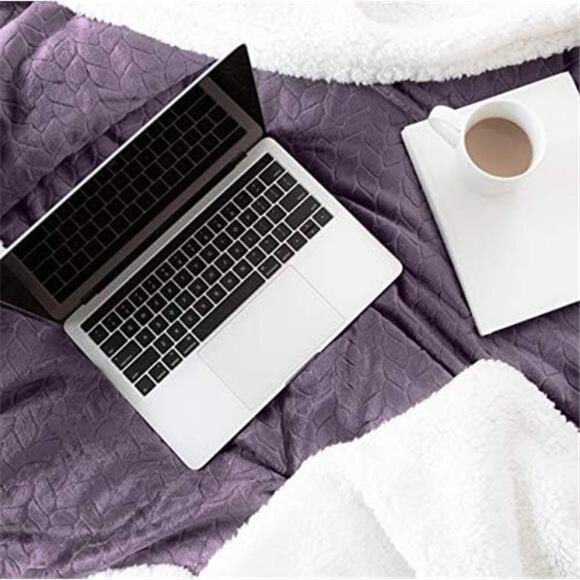 Double-Layer Reversible Luxury Sherpa Blanket, Lavender Purple Throw - Picture 2 of 7